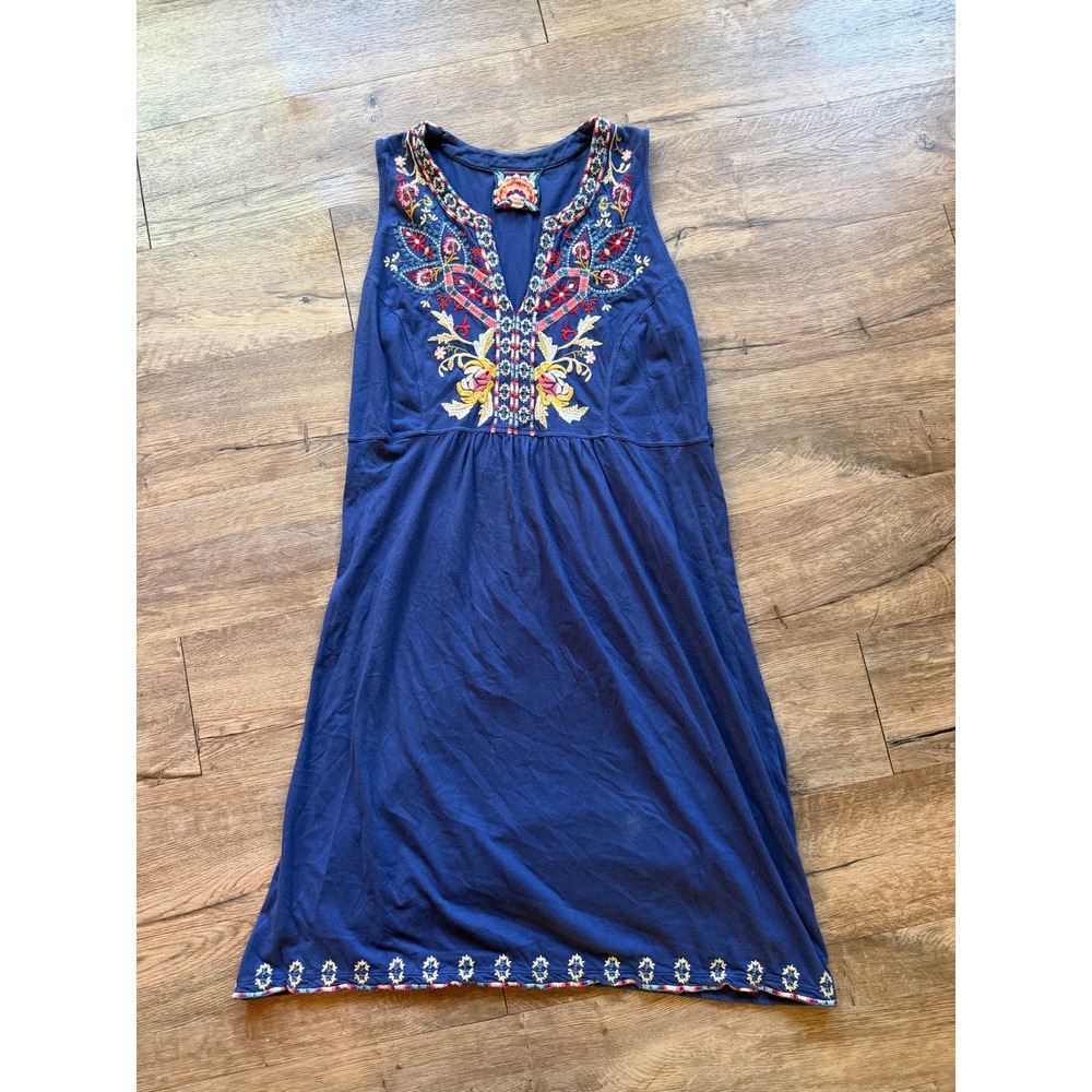 Johnny Was Blue Embroidered V Neck Sleeveless Boho Mini Dress Women's size small - Picture 2 of 3